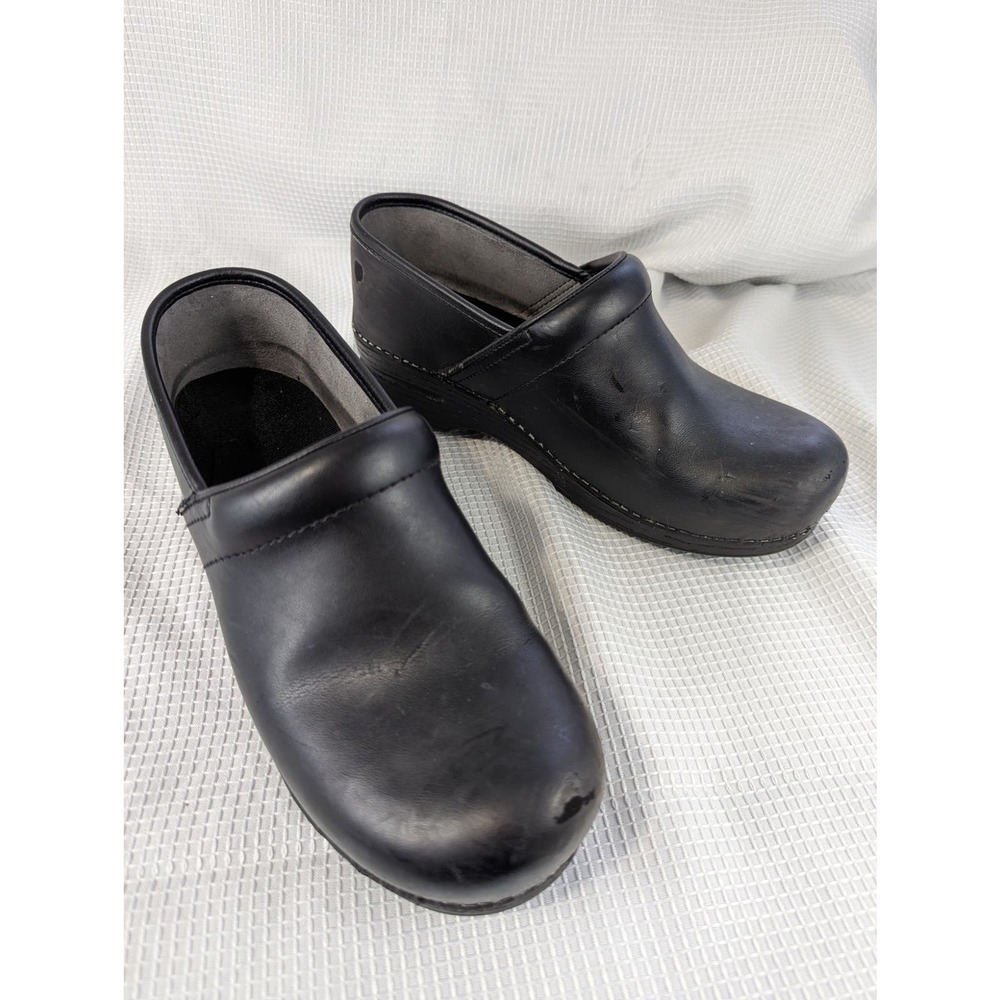 DANSKO! LUXE BLACK GENUINE LEATHER COMFORT CLOGS, SHOES! SZ 10, EU 41